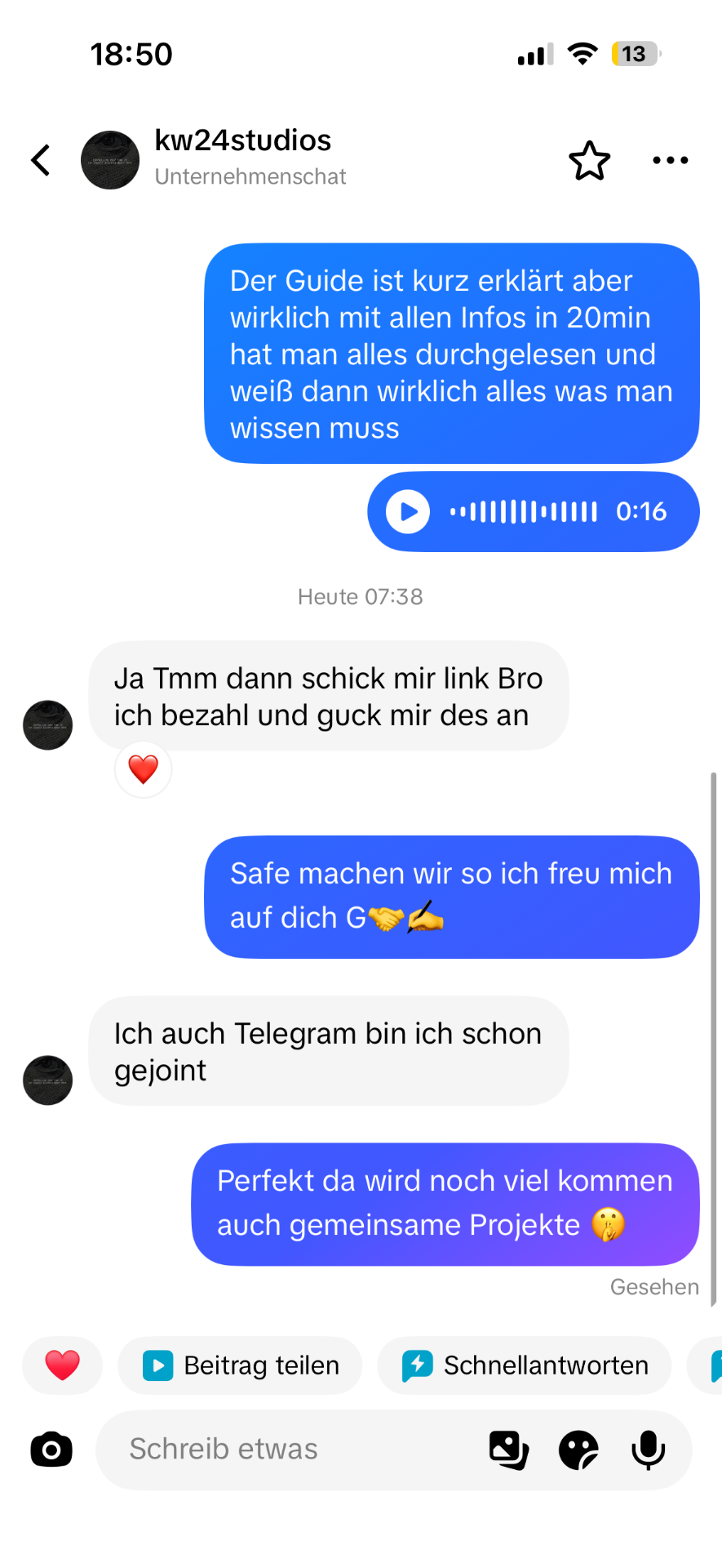 Kundenchat mit @kw24studios